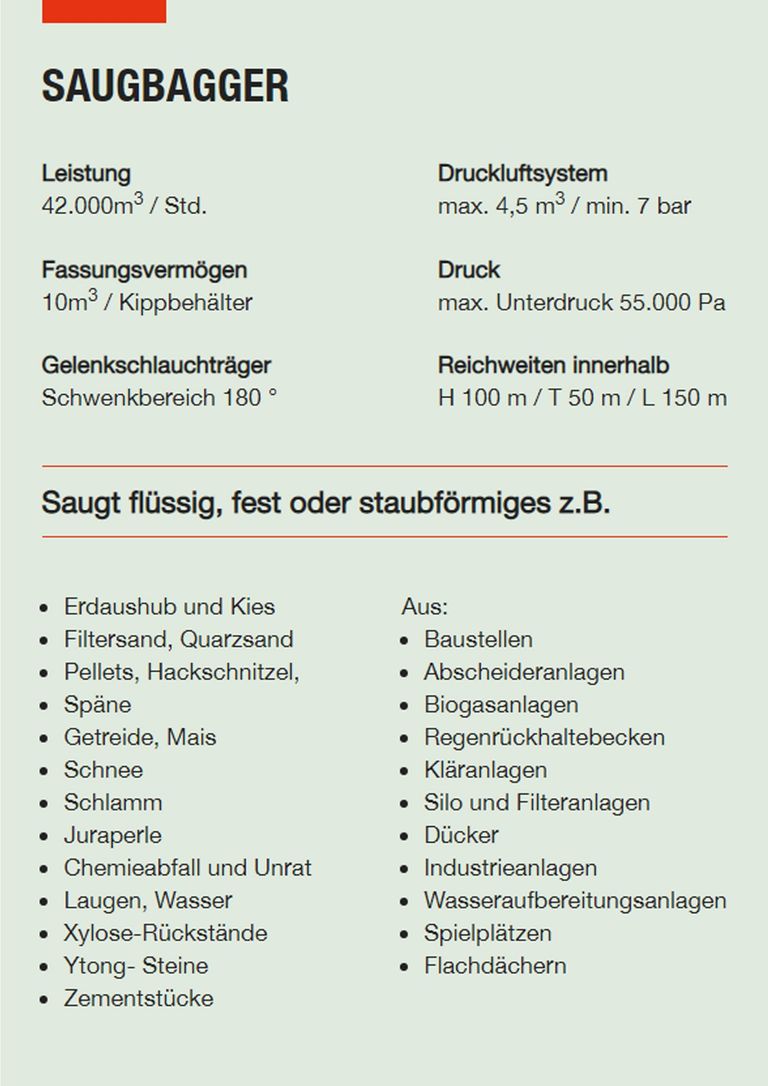 Saugbagger Eschborn - Technische Daten Saugbagger